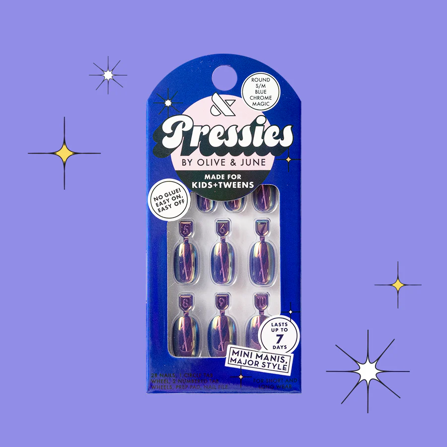 Blue Chrome Magic - Pressies | Short Medium | Round