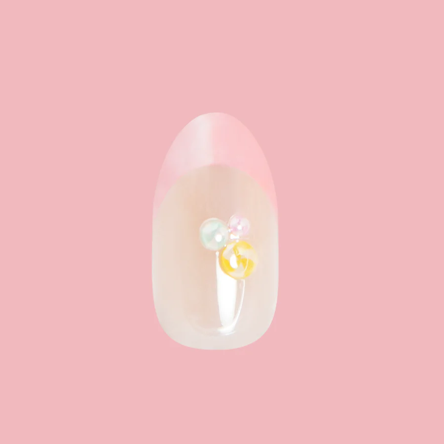 Frosted Candy Pink French - Press-On | Medium | Oval - Image 2