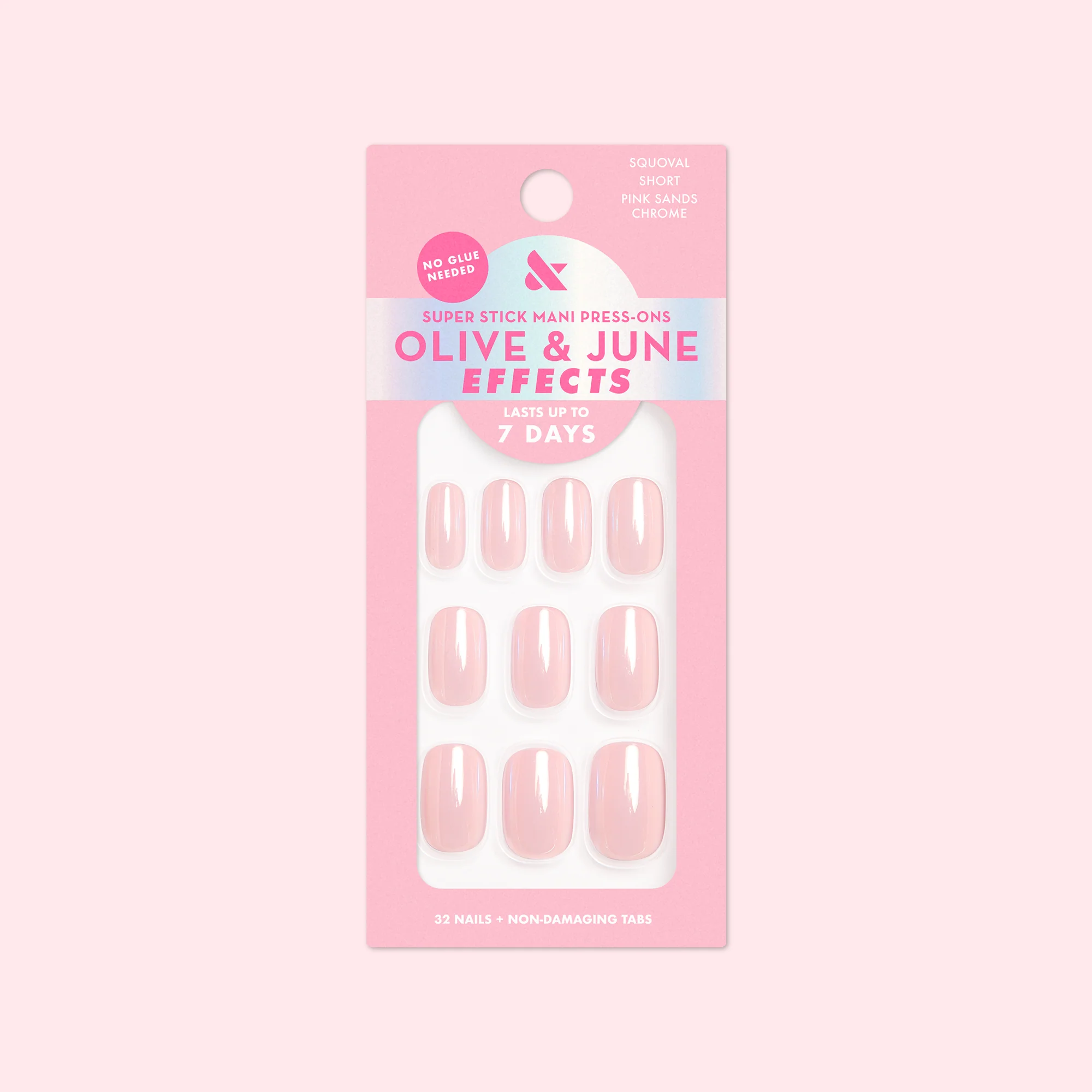Pink Sands Chrome - Tab Press On | Short | Squoval